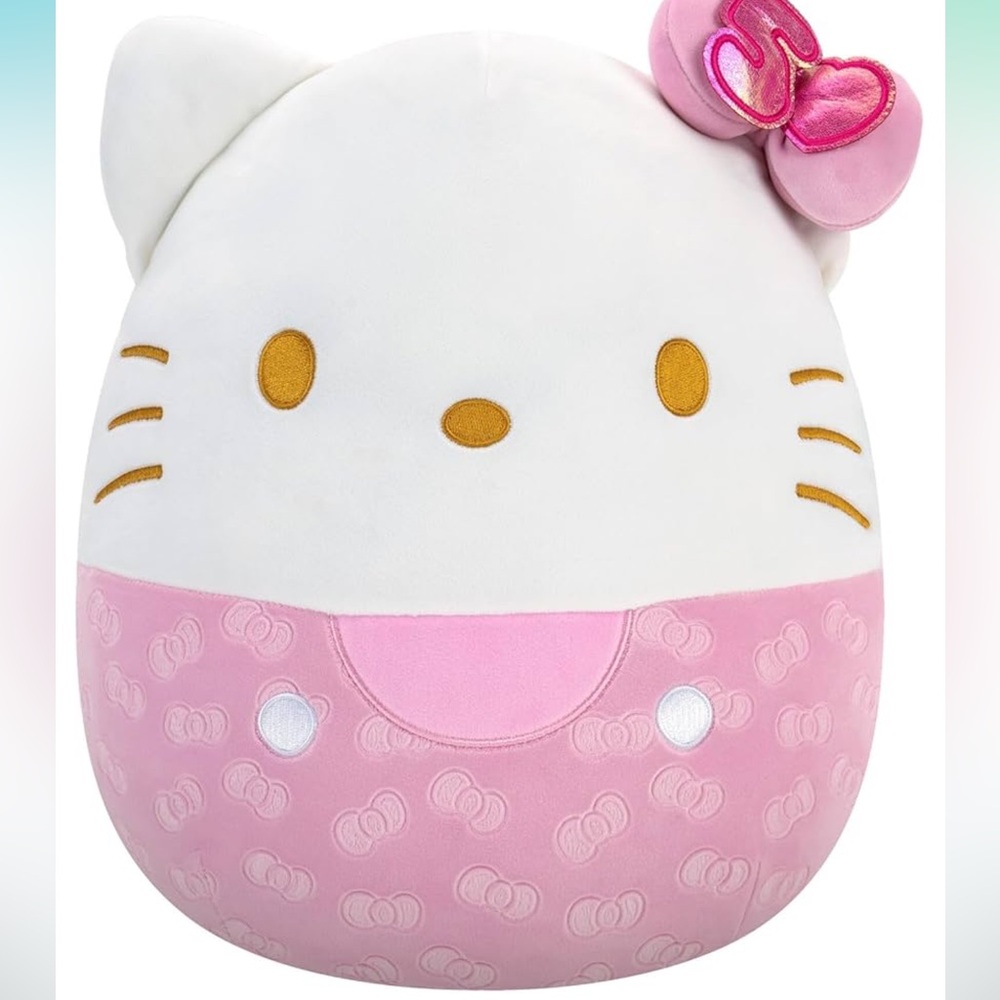 😺😻NWT SQUISHMALLOWS 15th ANNIVERSARY PINK EMBOSSED HELLO KITTY OFFICIAL PLUSH